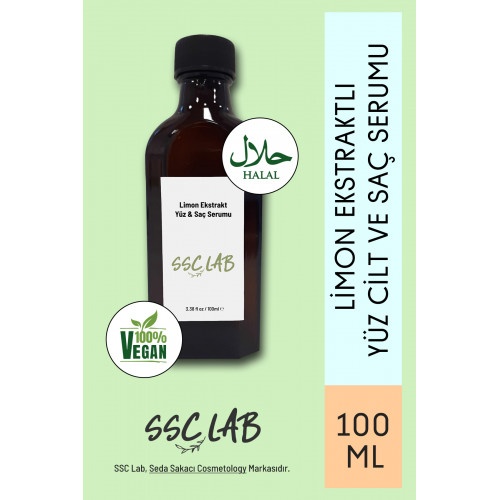 SSC Lab Limon Ekstraktlı Yüz Cilt & Saç Serumu 100ml • %100 Doğal, Laboratuvar Onaylı, Kimyasal İçermeyen Bitki Özü, Yenilebilir Kozmetik